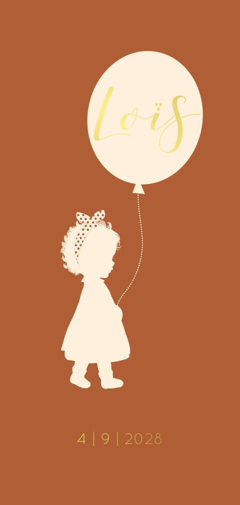 Goudfolie geboortekaartje silhouet meisje haarband ballon
