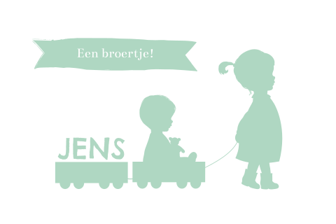 geboortekaartje met silhouet van grote zus en kleine broer
