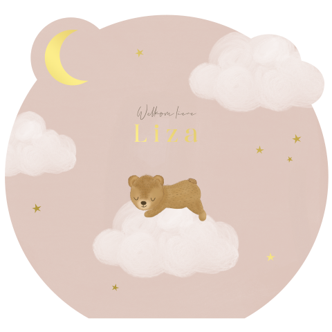 Geboortekaartje originele vorm met wolken en beertje