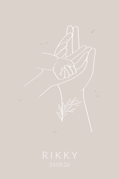 Rouwkaart Baby - handen line art zilverfolie