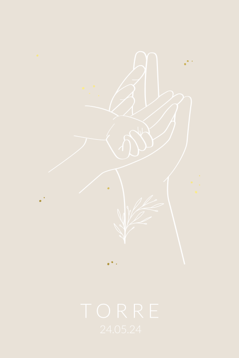 Geboortekaartje genderneutraal handen line art