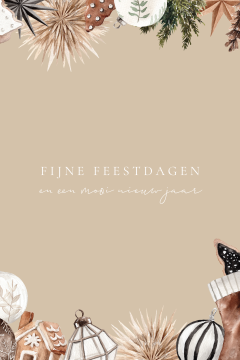 Stijlvolle kerstkaart met warme kleuren en kerst illustraties