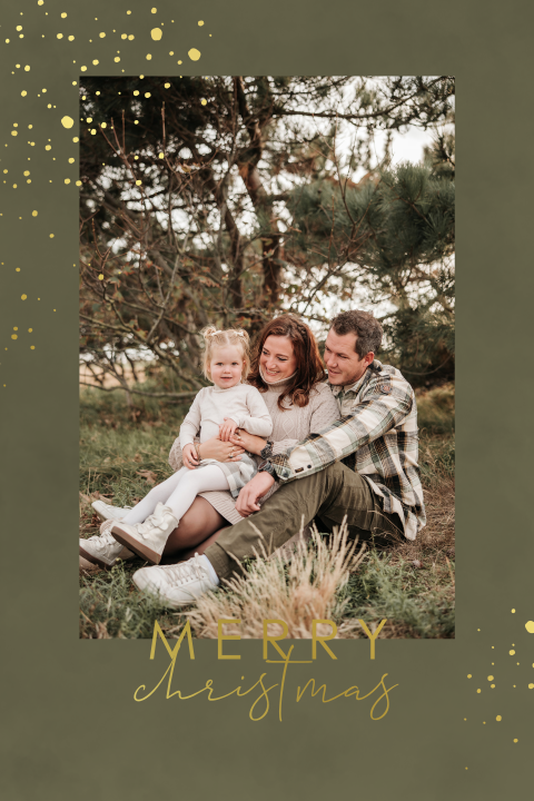 Kerstkaart met foto en goudfolie spetters