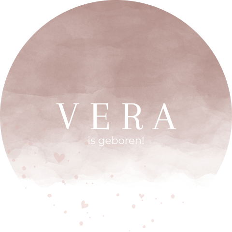 Raamsticker rond oudroze watercolor met hartjes en spetters