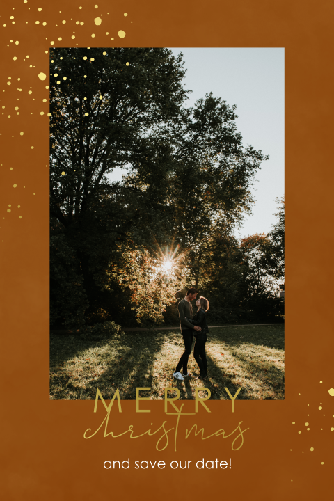 Save the date kaart - kerst foto en goudspetters