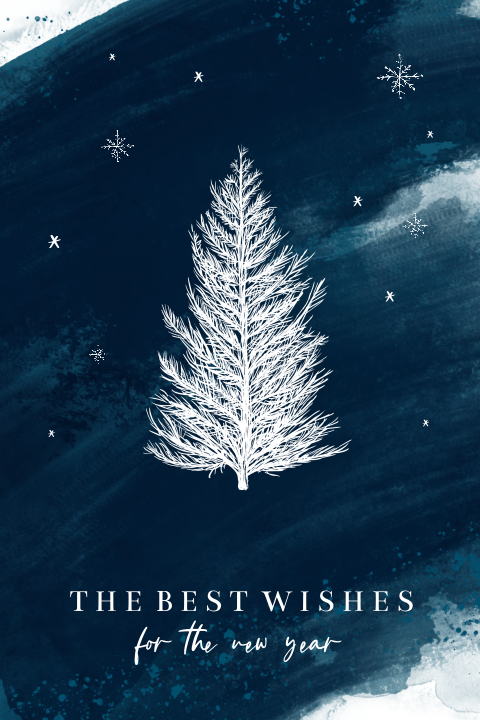 Stijlvolle zakelijke kerstkaart met blauwe watercolor