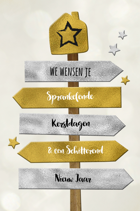 Leuke feestdagenkaart met wegwijzer