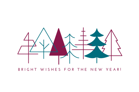 Nieuwjaarskaart zakelijk lijntekening kerstbomen