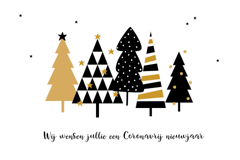 Wenskaart kerstbomen goudlook nieuwjaar