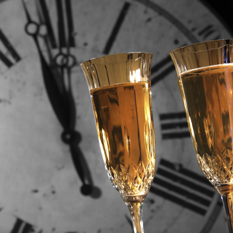 kerstkaart champagne klok
