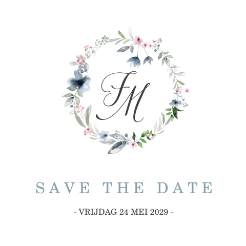 Save the Date kaart met kransje in pastel tinten