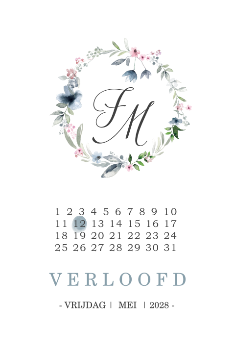 Verlovingskaart met kransje in pastel tinten