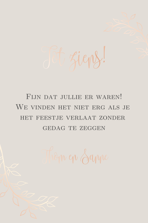 Bordje voor einde bruiloft met takjes