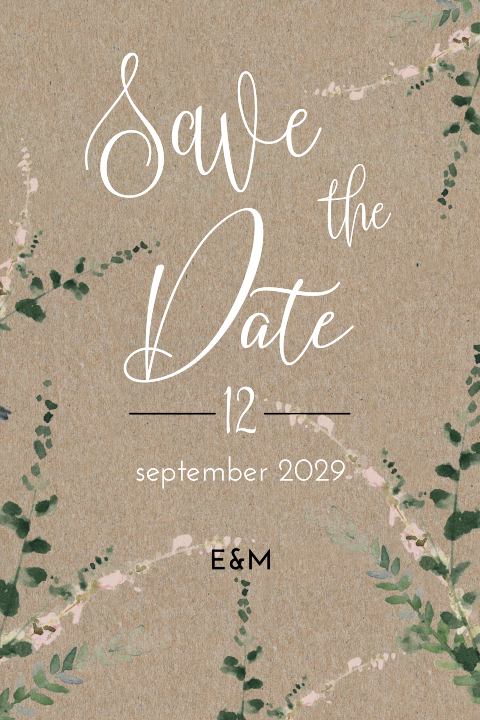 Kraft Save the Date kaart met takjes
