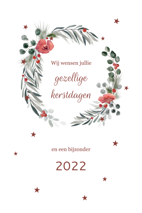 Kerstkaart met kransje en sterretjes