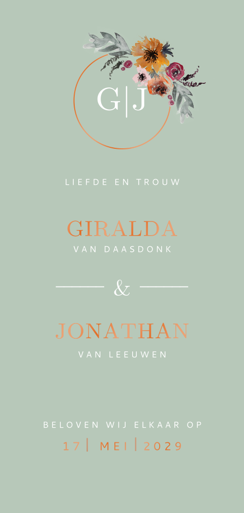 Trouwkaart met kleine bloemetjes