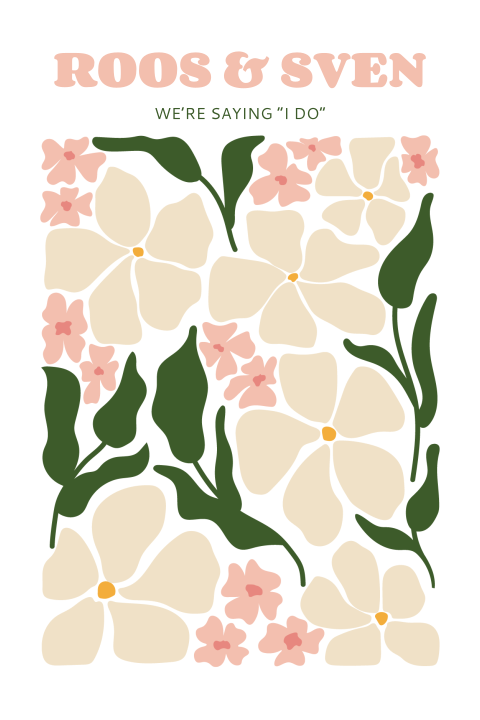 Moderne trouwkaart met neutral grafische bloemen