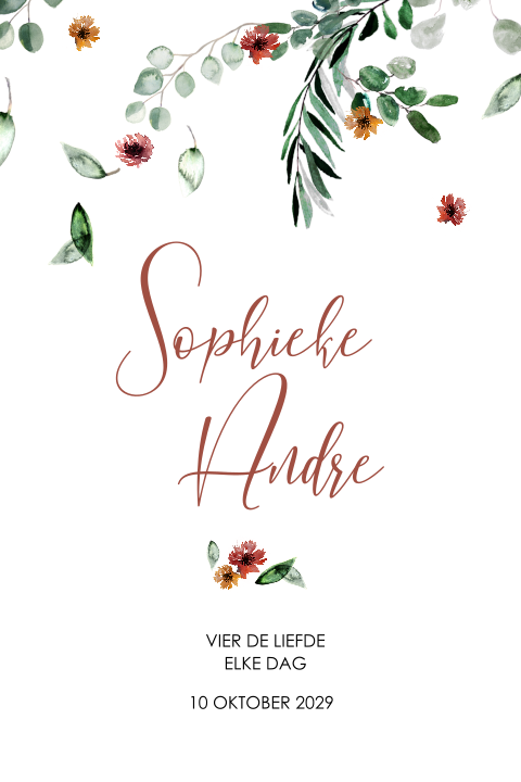 Botanische trouwkaart met bloemen