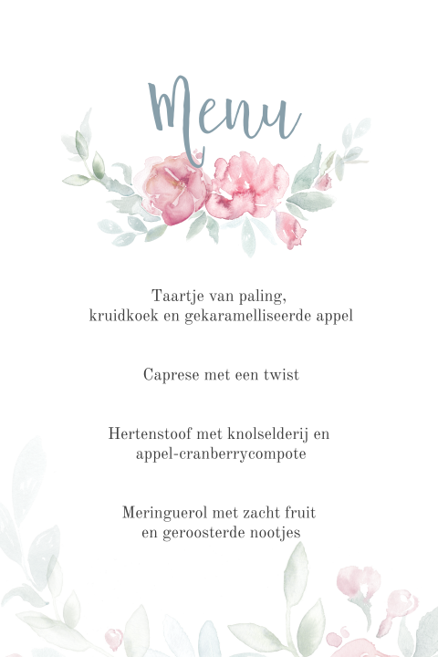 Romantisch menukaartje met geverfde bloemen