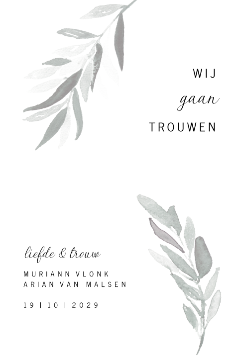 Moderne trouwkaart met takjes