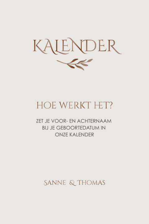 Bordje bij kalender in beige met blaadje