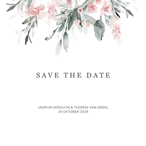 Romantische Save the Date met bloemen in mint en peach