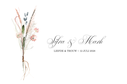 Klassieke trouwkaart met droogbloemen boeket