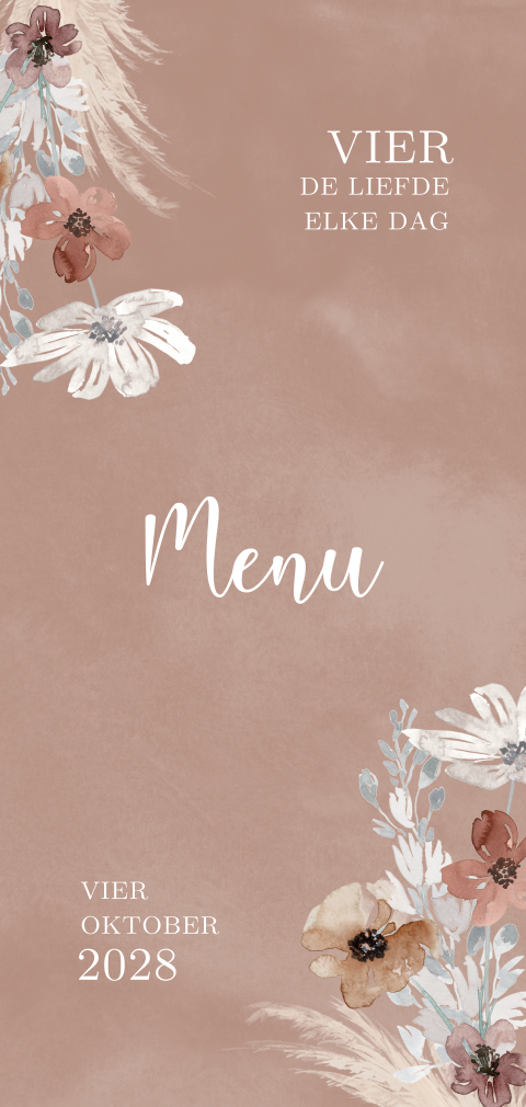 Menukaart met bloemen in terracotta tinten