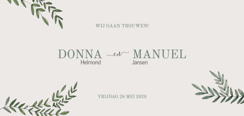Trend trouwkaart in beige met blaadjes
