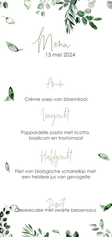 Menukaart voor jullie first diner