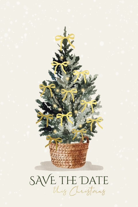 Kerst Save the Date met goudfolie strikjes