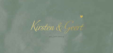Groene trouwkaart met goudfolie en hartjes