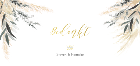 Bedankkaart met goudfolie en trouwfoto