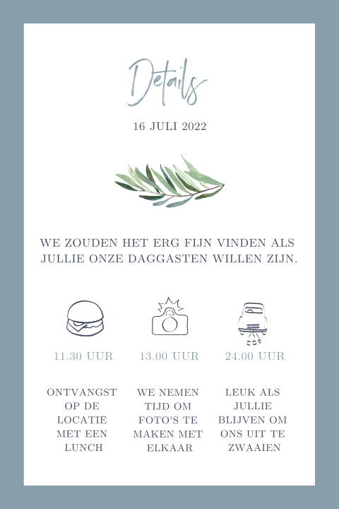 Extra kaartje met icoontje en mooi takje