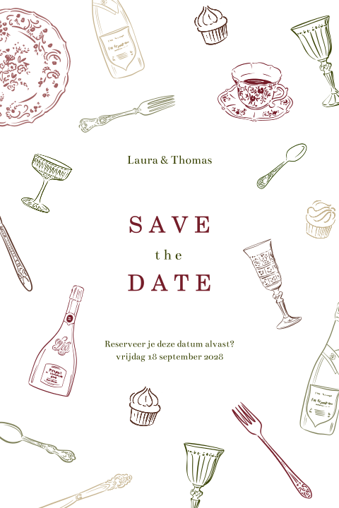 Vintage Save the Date met illustraties