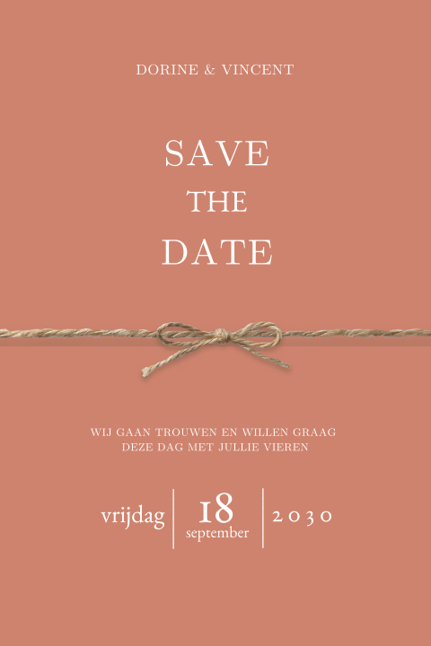 Stijlvolle Save the Date kaart met touwtje