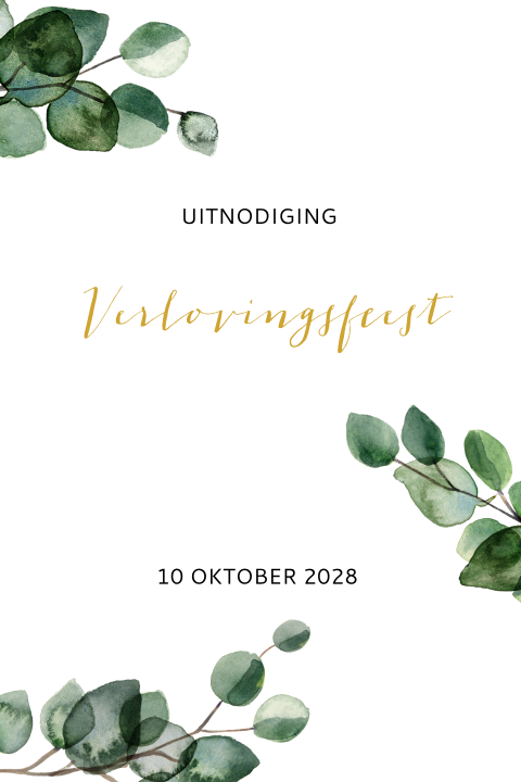 Trendy verlovingskaartje met eucalyptus blaadjes