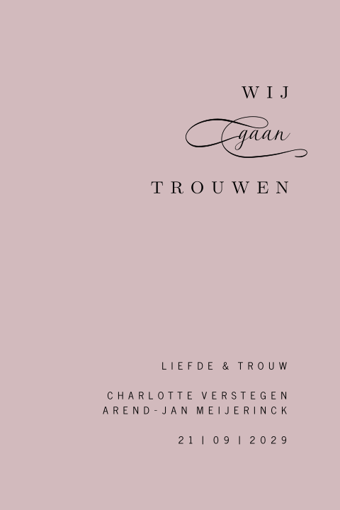 Trouwkaart met moderne look en klassieke krul