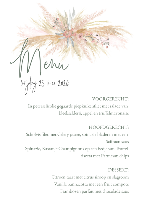 Menukaart met Flower Cloud van droogbloemen