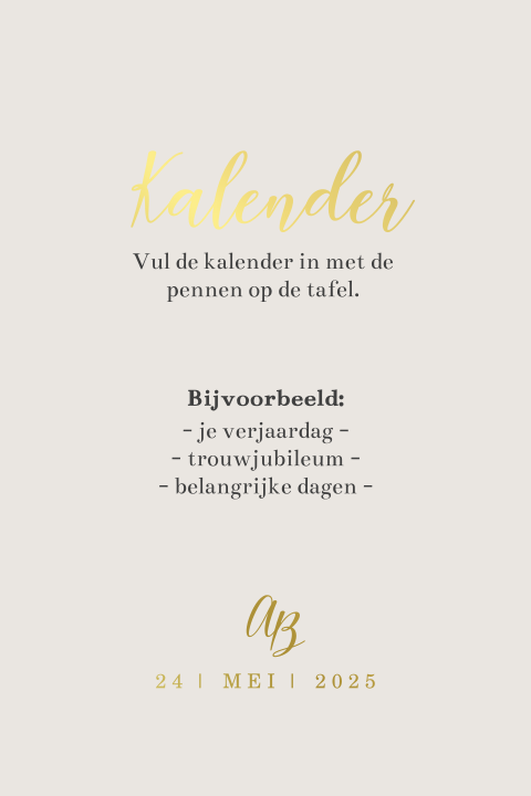 Bordje bij kalender met goudfolie