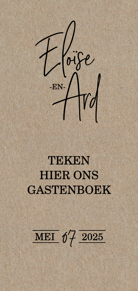 Bordje bij gastenboek op kraft