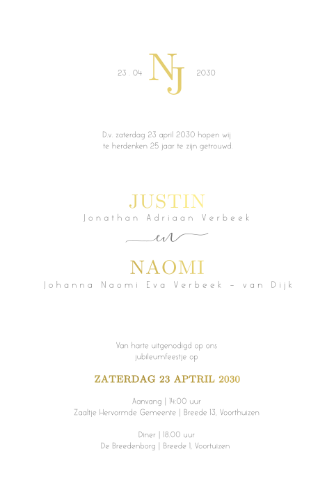 Klassieke jubileumkaart met logo en goudfolie