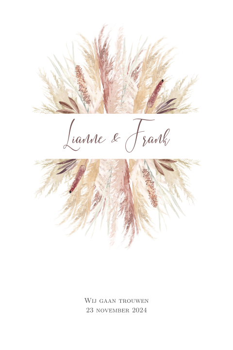 Trendy trouwkaart met droogbloemen