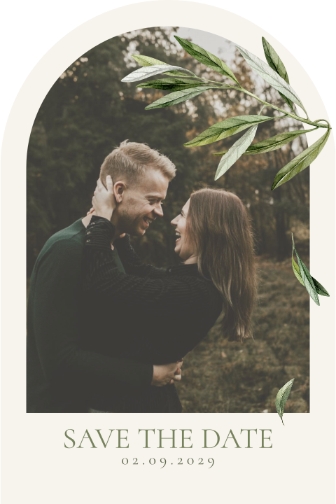 Save the Date met foto en olijftakje