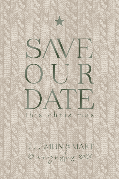 Save the Date kerstkaart met hoogglans en sterretje