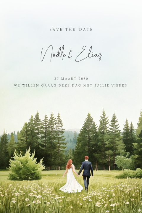 Romantische Save the Date met tekening