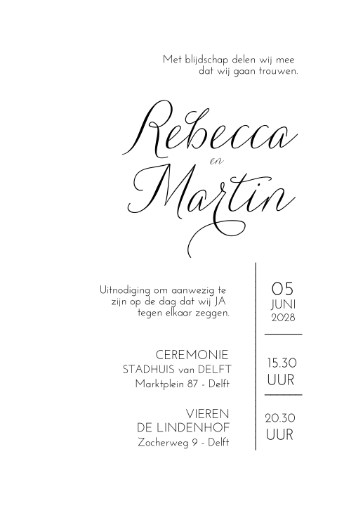 Moderne trouwkaart met sierlijke letters
