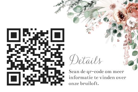 Extra kaartje met qrcode en bohemain bloemen