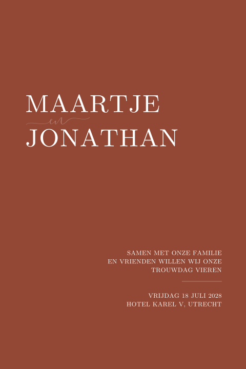 Eenvoudige trouwkaart in warme tint