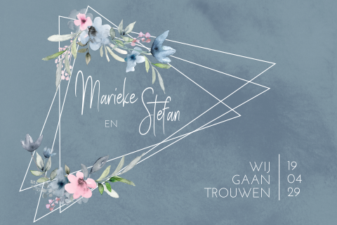 Blauwe trouwkaart met geometrisch figuur